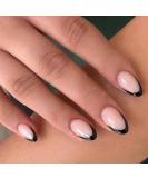 Foccna Black French Tip Fake Nails - Short Acrylic Full Cover Press-On Nails for Daily Wear | 24 Pcs Almond Design for Women & Girls - Buy Online on GoSupps.com