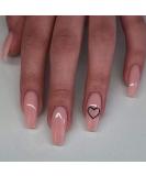 Brishow pink nails to stick with heart artificial nails french short press on nails ballerina acrylic wrong nails 24 pieces for women and girls - Buy Online on GoSupps.com