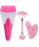 Charmlily Rose Quartz & Ice Roller + Gua Sha Set for Face & Eyes - Reduce Puffiness, Wrinkles, & Migraines, Pain Relief for Neck & Body - Cold Facial Massage Tool with Natural Stones - Buy Online on GoSupps.com