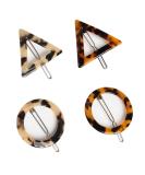 Leopard Print Acrylic Geometric Hair Clips - 2 Pairs of Triangle & Round Accessories for Fashionable Hairstyles - Buy Online on GoSupps.com