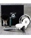 5 Pc Men's Grooming & Shaving Kit | 3 Edge Razor Black Badger Hair Brush Soap Bowl & Alum - Perfect Set for Men - Buy Online on GoSupps.com