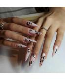 Justotry 24 Pcs Long Nude French Stiletto Fake Nails with Bamboo Patterns - Almond Stick on Nails for Women | Extra Long False Nails with Glue for Nail Art - Buy Online on GoSupps.com