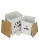 Pet Food and Treats Containers Set with Scoop | Beige Powder-Coated Carbon Steel | Tight Fitting Wood Lids | Storage Canister Tins for Cats or Dogs - Buy Online on GoSupps.com