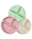 Buy Pandaear Divided Baby Plates - 3-Piece Silicone Suction Cup Set BPA Free Slipproof Design - Ideal for BLW - Pink Green Light Brown - Buy Online on GoSupps.com