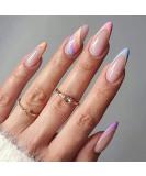 BSLVWG 24-Piece Almond Press On Nails - Multi-Colored French Wave Pattern Short False Nails for Women - Oval Artificial Nails with Glue for Nail Art - Buy Online on GoSupps.com