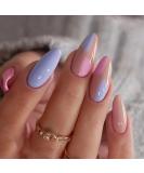 Sethexy Abstract Almond Shape French Press On Nails - 24 St Blue Pink Acrylic Swirl Fingernails for Women & Girls - Buy Online on GoSupps.com