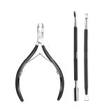 Professional Cuticle Nipper & Pusher - Stainless Steel Cuticle Remover Tool for Manicure & Pedicure (Black) - International Shipping Available - Buy Online on GoSupps.com