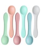 6Pcs Silicone Baby Spoons Set - Feeding & Training Toddler Cutlery - Morandi Pink/Blue/Green, Light Pink/Blue, Grey - Buy Online on GoSupps.com