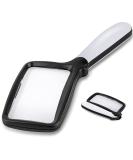 Folding Handheld Magnifying Glass with Dimmable LED Light - 3X Large Rectangle Reading Magnifier for Seniors with Macular Degeneration - Ideal for Newspaper, Books, Small Print - Lighted Gift for Low Vision - Black and White - Buy Online on GoSupps.com