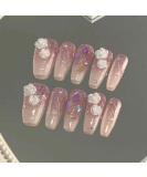RikView Coffin Press on Nails: Long Pink Acrylic Nails with 3D Flowers - 24 PCS Glossy Fake Nails Set for Women - Buy Online on GoSupps.com