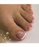 24Pcs Glossy Nude Pink French Tip False Toe Nails with Floral Designs - Acrylic Press On Toenails for Women & Girls - Buy Online on GoSupps.com