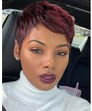 Qingcheng Short Wavy Wine Red Pixie Cut Wig for Black Women | Synthetic Short Haircuts QC-1023 - Buy Online on GoSupps.com