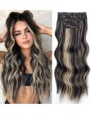 Vigorous 24" Clip-In Hair Extensions - Wavy Black Mix Blonde (4PCS) - Soft Synthetic Hairpieces for Women - Buy Online on GoSupps.com