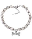RayMinsino Pet Pearl Necklace Adjustable Diamond-Studded Dog Bone Pendant Dog Jewelry Collar L White - Buy Online on GoSupps.com