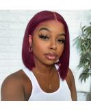 AliPearl 99J Short Bob Wig | 4x4 Lace Front Burgundy Human Hair for Black Women - 10 Inch Glueless Pre-Plucked - Buy Online on GoSupps.com
