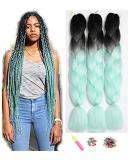 Showjarlly Kanecalon 24 Ombre Jumbo Braid Extensions - Black/Light Green - 3 Pack Kanecalon Hair Braids for International Shipping - Buy Online on GoSupps.com