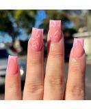 Foccna 24pcs French Tip Pink Fake Nails - LOVE Design Medium Square Glossy False Nail Tips for Women & Girls - Buy Online on GoSupps.com