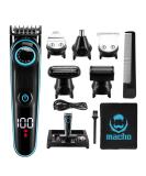 MACHO 5 in 1 Grooming Kit - Cordless Hair & Beard Trimmer Body Clipper Ear & Nose Trimmer Electric Razor with LED Display - Rechargeable Groomer in Black & Blue | International Shipping Available - Buy Online on GoSupps.com
