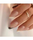 Buy Aesthetic Almond Shape Press On Nails - Reusable Nude & Gold Acrylic Fake Nails with Glue for Women - M001 Nude1 - Buy Online on GoSupps.com