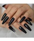 24pc Black Long Tapered Coffin Ballerina False Nails - Glossy Full Coverage Press On Nails for Women - Buy Online on GoSupps.com