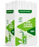 380 Pack Individually Wrapped Disposable Plastic Flexible Drinking Straws - BPA Free - White - Buy Online on GoSupps.com