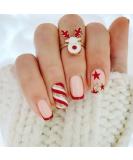 Vatocu Christmas False Nails - Short Red Press on Nails with Snowflakes, Elk, Snowman Design (24pcs) - Acrylic Stick on Nails for Women and Girls - Buy Online on GoSupps.com