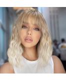 Natural-Looking Ombre Blonde Wavy Bob Wig with Bangs - Heat Resistant Synthetic Wig for Women - Buy Online on GoSupps.com