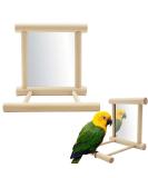Fainfun Bird Mirror with Perch - 10x10 cm Budgie Toy Wooden Bird Stand with Mirror for Parrots Pigeons & Canaries - Buy Online on GoSupps.com