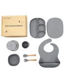 Baby Weaning Set | Toddler Feeding Set | Suction Plate Cup Bowl Spoon Fork Snack Cup Lid | Silicone & Wood Materials (Grey) - Buy Online on GoSupps.com