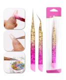 2pcs Stainless Steel Double Ended Nail Art Tweezers Set for Women - Straight and Curved Tip Precision Tweezers for Eyelash Extensions, Crafts, and Rhinestones - Buy Online on GoSupps.com