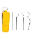 Stylenbest 4-Part Portable Stainless Steel Tooth Holder Set | Tartar Remover & Mouth Care Kit for Camping | Yellow Leather Case - Buy Online on GoSupps.com