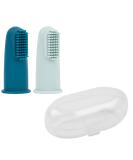 Nattou Baby Toothbrush Set - 2 Finger Toothbrushes for Babies & Toddlers BPA-Free Silicone Protective Cover - Blue - Buy Online on GoSupps.com
