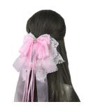 Women Handmade Ribbon Lace Sweet Cute Hairpin Lolita Big Bow Hair Clips Lolita Party Princess Barrette Hair Accessories (Pink) - Buy Online on GoSupps.com