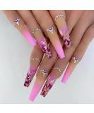 Foccna Extra Long Rhinestone Pink Fake Nails - 24PCS - Buy Online on GoSupps.com