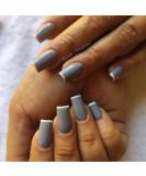 Vatocu Square Glossy Medium French Fake Nails - Grey Ballerina Press On Artificial Nails for Stunning Manicures - Buy Online on GoSupps.com