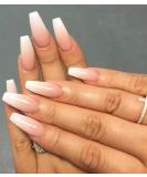 Morily Pink Ombre Coffin Fake Nails - UV Finish French Tip Glossy Medium False Stick On Nails for Women - 24Pcs in 12 Sizes - Buy Online on GoSupps.com