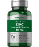 Chelated Zinc Supplement 50 mg | 250 Tablets | Gluconate | Vegetarian Non-GMO Gluten Free | by Piping Rock - Buy Online on GoSupps.com