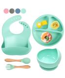 SilverStaar Baby Weaning Set | Silicone Suction Plate, Bowl, Spoon, Fork & Bib - Green | Detachable Suction Base | Feeding Set for Babies & Toddlers - Buy Online on GoSupps.com