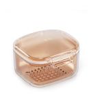 Denture & Retainer Case with Strainer Basket - Cute Storage & Cleaning Container for Travel - Apricot - Buy Online on GoSupps.com