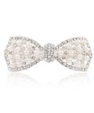EMZHOLE Elegant Rhinestone Pearl Bow Hair Barrette - White | Crystal Headdress Hairpin and Accessories - Buy Online on GoSupps.com