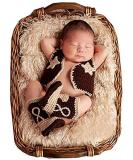 Pinbo Newborn Baby Photography Prop Crochet Knitted Cowboy Vest Shoes in Coffee - Adorable Infant Photo Shoot Outfit - Buy Online on GoSupps.com