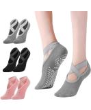 Aivoro Yoga Socks - 3 Pairs Anti-Slip Pilates & Fitness Socks for Women (35-42) - Ideal for Yoga Dance & Workouts - Black Gray & Pink Options - Buy Online on GoSupps.com