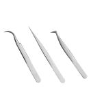 Quewel Eyelash Extension Tweezers Set - Curved and Straight Stainless Steel Precision Tweezers, Lash Applicator Tool for Extension Supplies - Matte Silver (3 pcs) - Buy Online on GoSupps.com