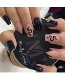 24pcs Long Acrylic Stick on Nails in Black Snake Short Coffin Design - Fashion Fake Nails for Women and Girls - Buy Online on GoSupps.com