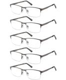 Eyecedar 5-Pack Reading Glasses Men Blue Light Blocking Half frame Rectangle Style Metal Grey Spring Hinges Readers 2.00 5 Pairs Mix 2.0 x - Buy Online on GoSupps.com
