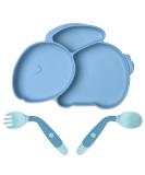 Vicloon Silicone Suction Plate for Toddlers - Non Slip Baby Weaning Plate with Spoon and Fork - Blue - Buy Online on GoSupps.com