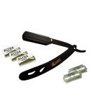 CS-102 Matte Black Folding Straight Razor Shavette + 15 Astra Double Edge Blades - Premium Shaving Kit for Men | International Shipping Available - Buy Online on GoSupps.com