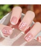 Cherry Blossom Flower Press on Nails - Short Pink Square Fake Nails with Nail Glue | French Acrylic Full Cover False Nails for Women & Girls - 24PCS - Buy Online on GoSupps.com