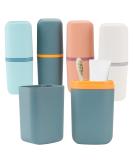 Ngosuet 4-Part Travel Toothbrush Set | Toothbrush Holder for Home & Trips | Stylish Blue Light Blue Pink & Gray - Buy Online on GoSupps.com