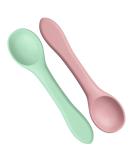 2Pcs Silicone Baby Weaning Spoons Set - Toddler Feeding Training Cutlery (Morandi Pink/Green) - Buy Online on GoSupps.com